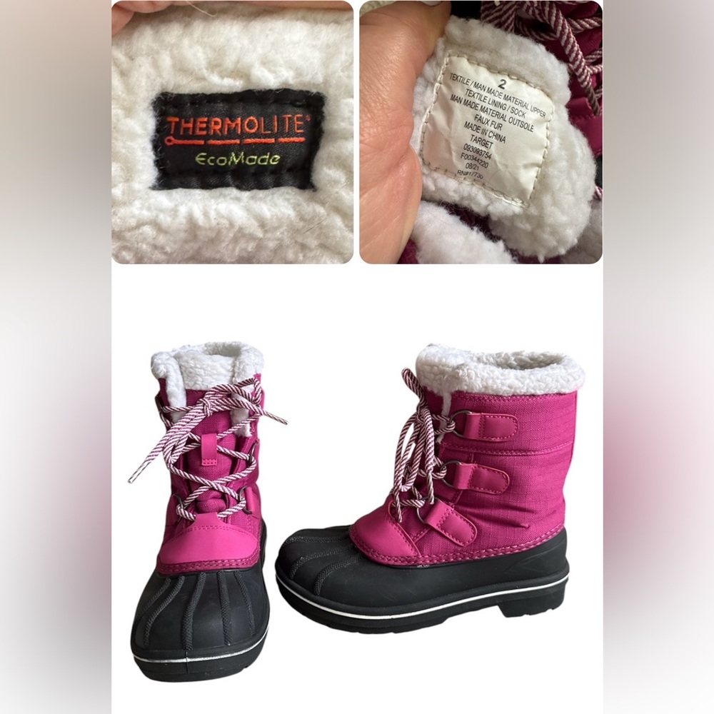 Cat & Jack Girls Youth Pink Thermolite Faux Fur Snow Duck Boots Size 2